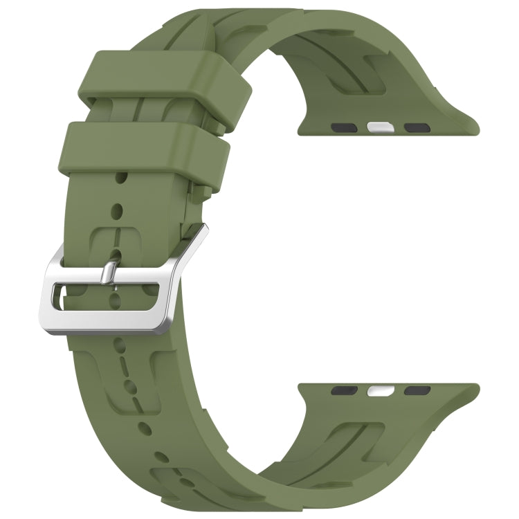 For Apple Watch SE 40mm H Texture Silicone Ladder Buckle Watch Band(Army Green)