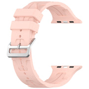 For Apple Watch SE 44mm H Texture Silicone Ladder Buckle Watch Band(Retro Rose)