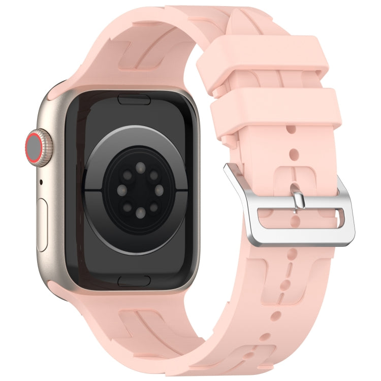 For Apple Watch SE 44mm H Texture Silicone Ladder Buckle Watch Band(Retro Rose)