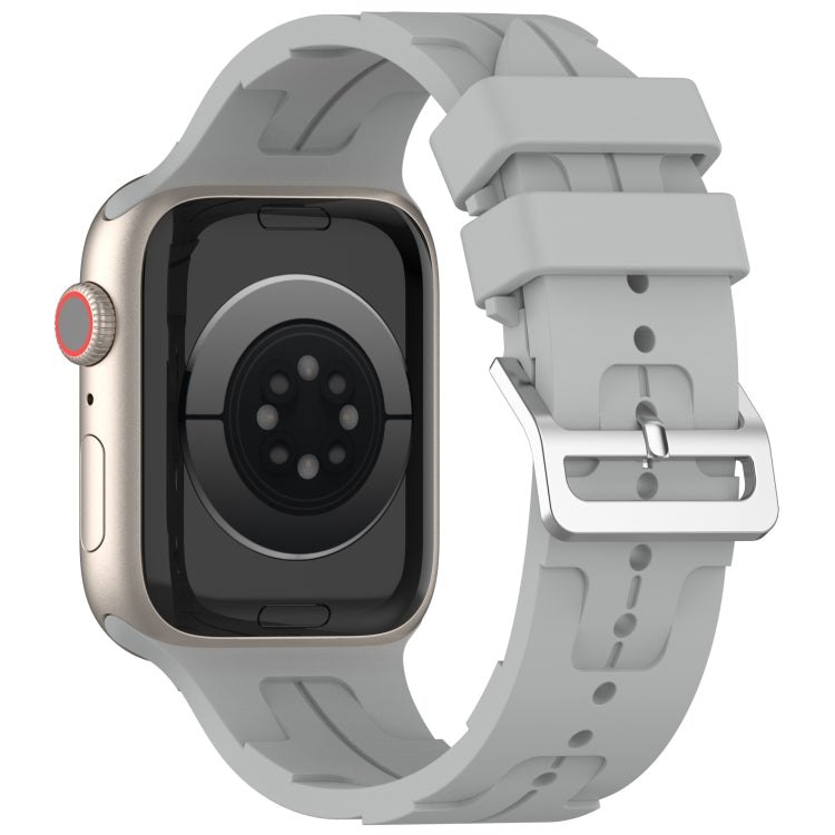 For Apple Watch SE 44mm H Texture Silicone Ladder Buckle Watch Band(Grey)