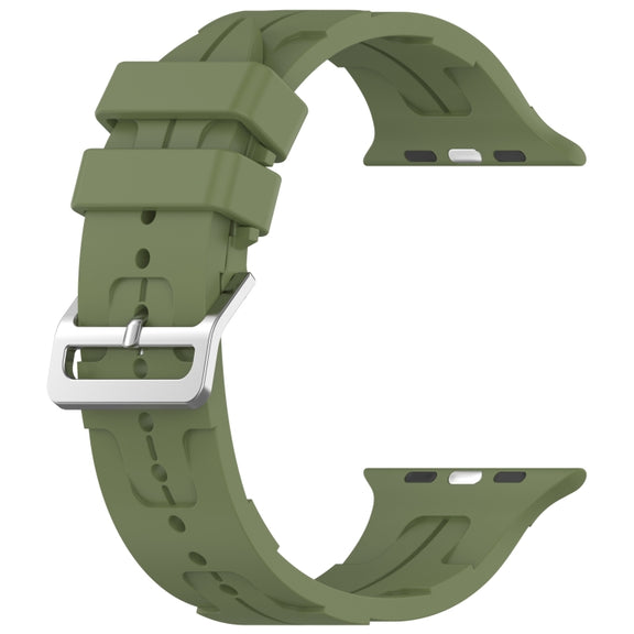 For Apple Watch SE 44mm H Texture Silicone Ladder Buckle Watch Band(Army Green)