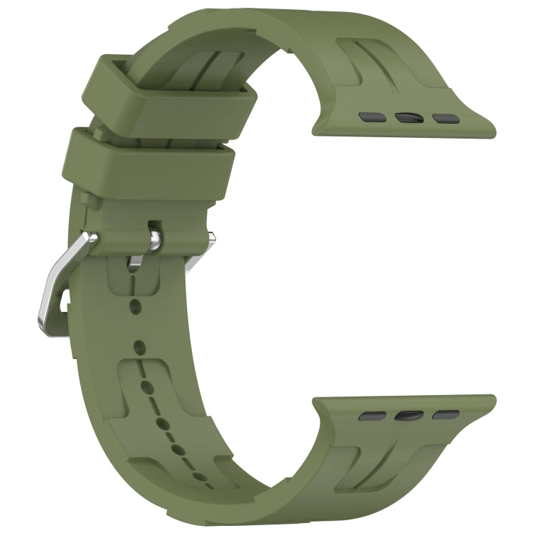 For Apple Watch SE 44mm H Texture Silicone Ladder Buckle Watch Band(Army Green)