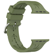 For Apple Watch SE 44mm H Texture Silicone Ladder Buckle Watch Band(Army Green)