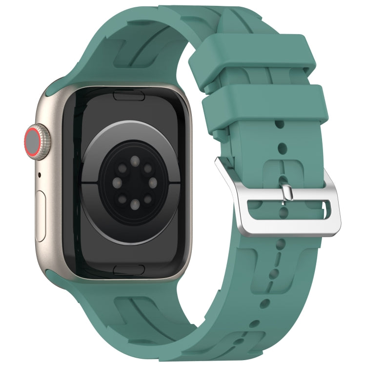 For Apple Watch SE 44mm H Texture Silicone Ladder Buckle Watch Band(Pine Green)
