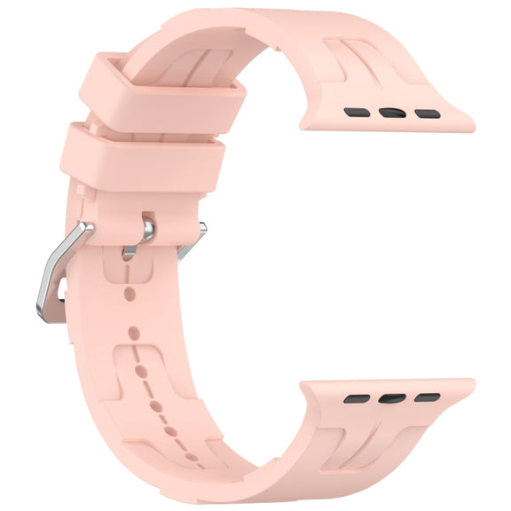 For Apple Watch Series 4 40mm H Texture Silicone Ladder Buckle Watch Band(Retro Rose)