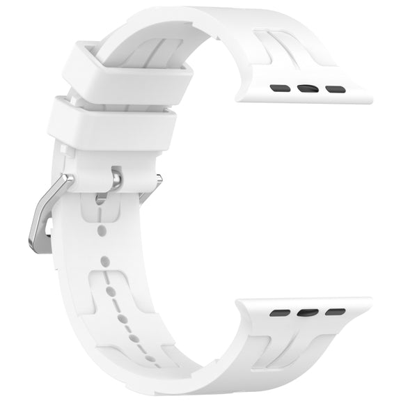 For Apple Watch Series 3 42mm H Texture Silicone Ladder Buckle Watch Band(White)