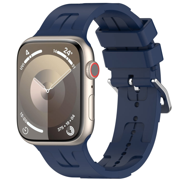 For Apple Watch Series 2 42mm H Texture Silicone Ladder Buckle Watch Band(Midnight Blue)