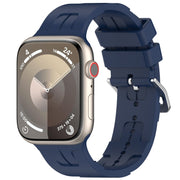 For Apple Watch Series 2 42mm H Texture Silicone Ladder Buckle Watch Band(Midnight Blue)