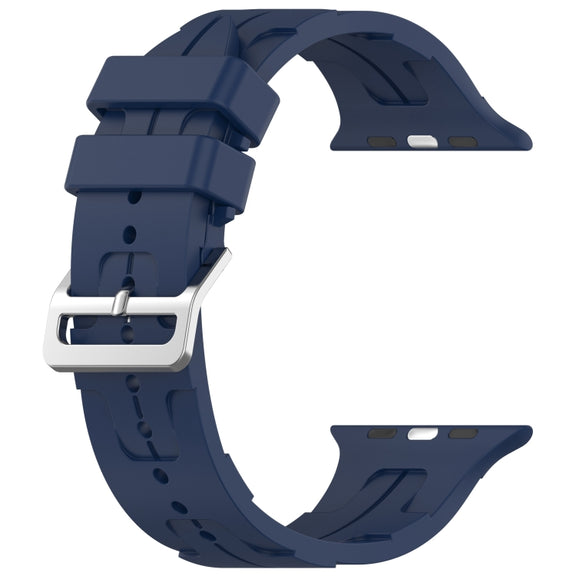 For Apple Watch Series 2 42mm H Texture Silicone Ladder Buckle Watch Band(Midnight Blue)
