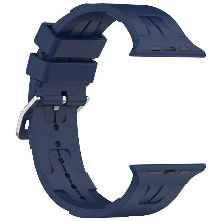 For Apple Watch Series 2 42mm H Texture Silicone Ladder Buckle Watch Band(Midnight Blue)