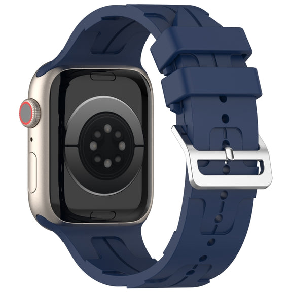 For Apple Watch Series 2 42mm H Texture Silicone Ladder Buckle Watch Band(Midnight Blue)