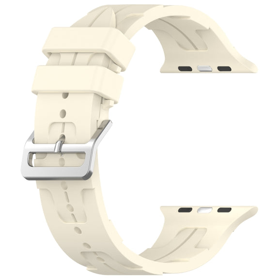 For Apple Watch Series 2 42mm H Texture Silicone Ladder Buckle Watch Band(Starlight)