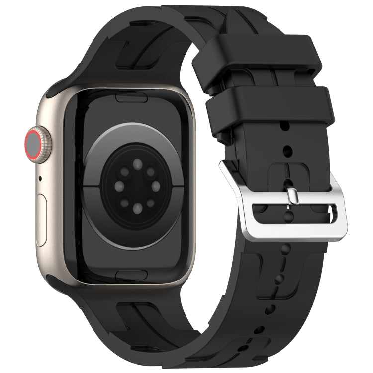 For Apple Watch 38mm H Texture Silicone Ladder Buckle Watch Band(Black)