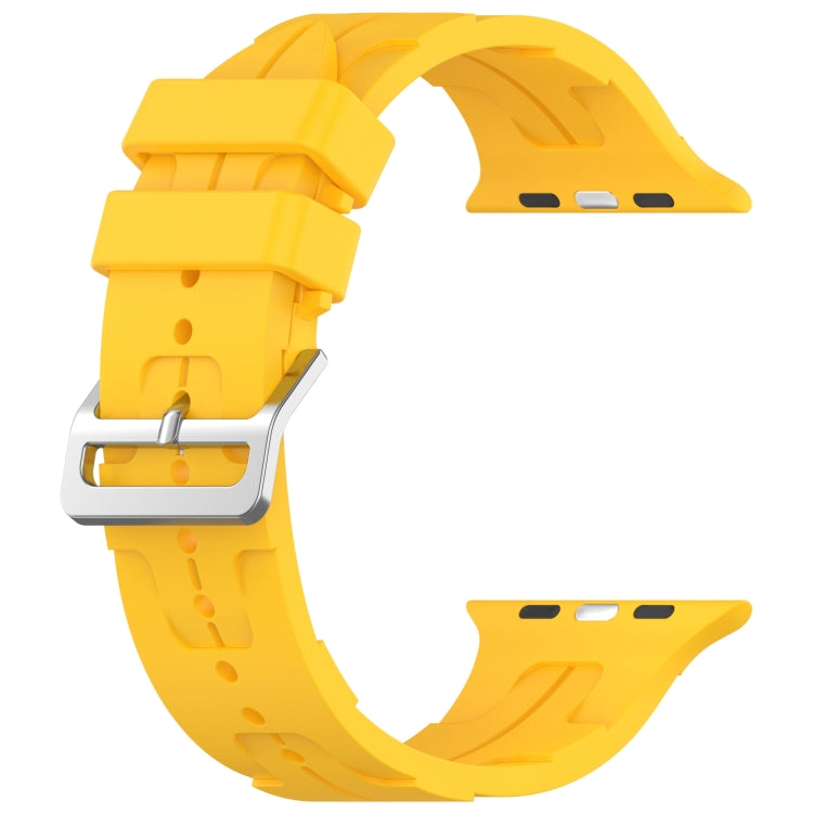 For Apple Watch 38mm H Texture Silicone Ladder Buckle Watch Band(Yellow)