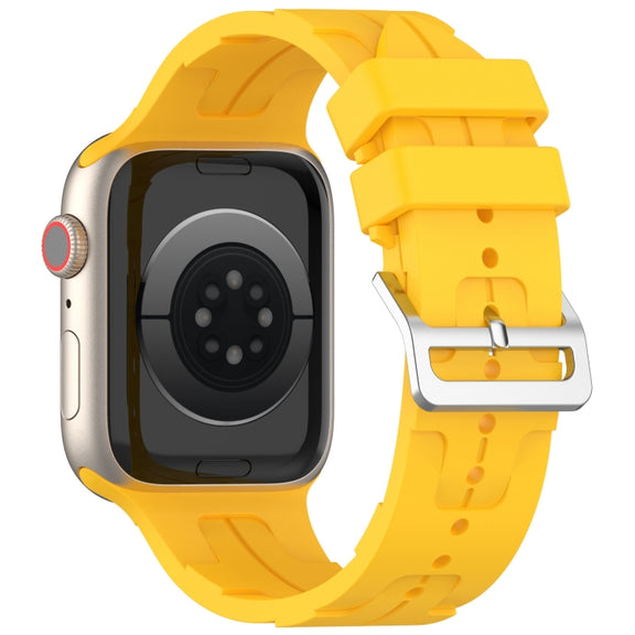 For Apple Watch 38mm H Texture Silicone Ladder Buckle Watch Band(Yellow)