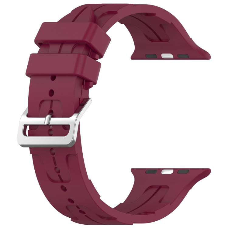 For Apple Watch 38mm H Texture Silicone Ladder Buckle Watch Band(Wine Red)