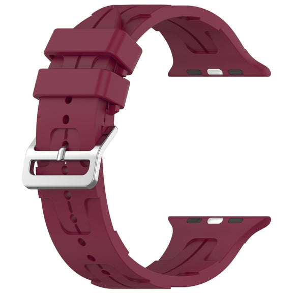 For Apple Watch 38mm H Texture Silicone Ladder Buckle Watch Band(Wine Red)