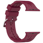 For Apple Watch 38mm H Texture Silicone Ladder Buckle Watch Band(Wine Red)