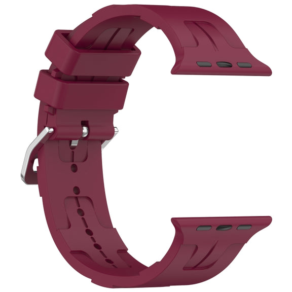 For Apple Watch 38mm H Texture Silicone Ladder Buckle Watch Band(Wine Red)