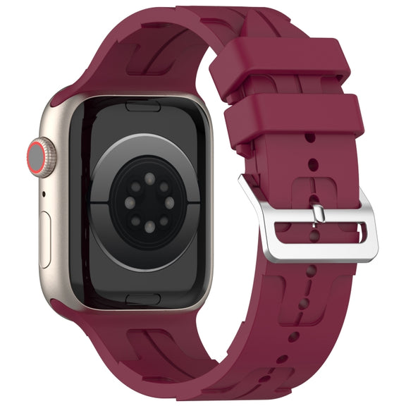 For Apple Watch 38mm H Texture Silicone Ladder Buckle Watch Band(Wine Red)