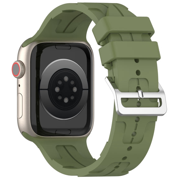 For Apple Watch 38mm H Texture Silicone Ladder Buckle Watch Band(Army Green)