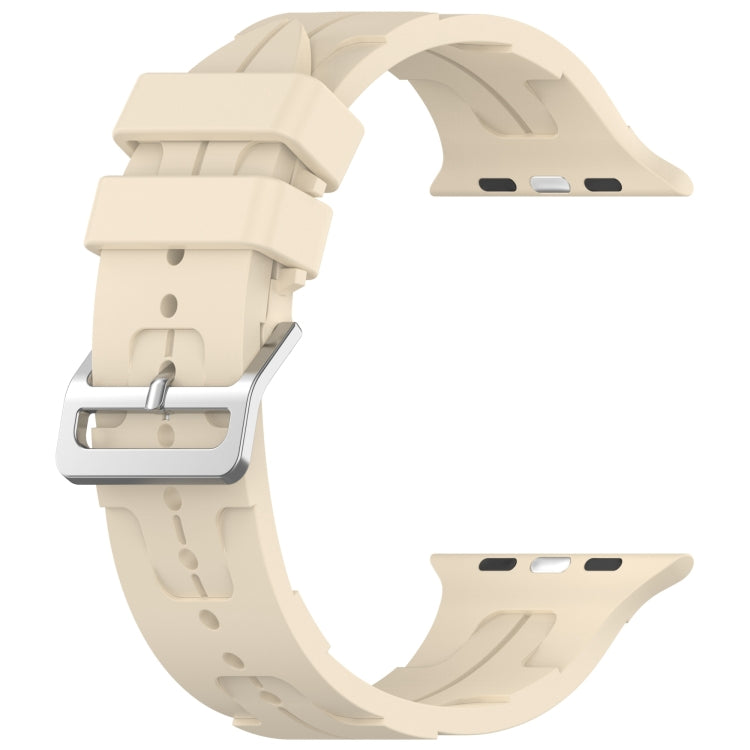 For Apple Watch 38mm H Texture Silicone Ladder Buckle Watch Band(Khaki)