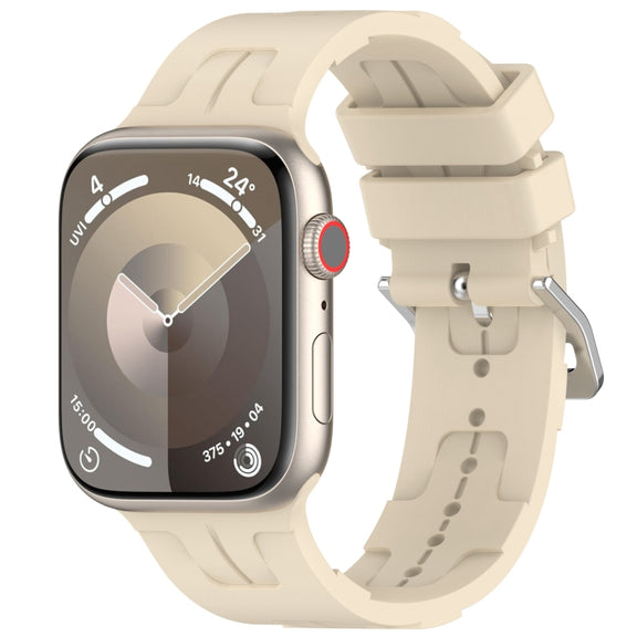 For Apple Watch 38mm H Texture Silicone Ladder Buckle Watch Band(Khaki)