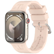 For Apple Watch 38mm H Texture Silicone Ladder Buckle Watch Band(Sand Pink)