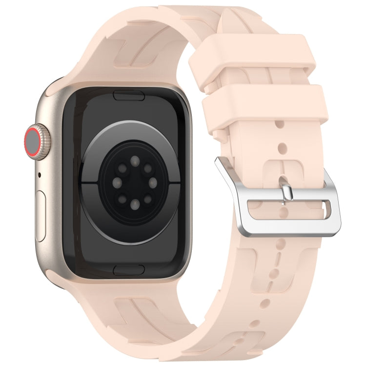 For Apple Watch 38mm H Texture Silicone Ladder Buckle Watch Band(Sand Pink)