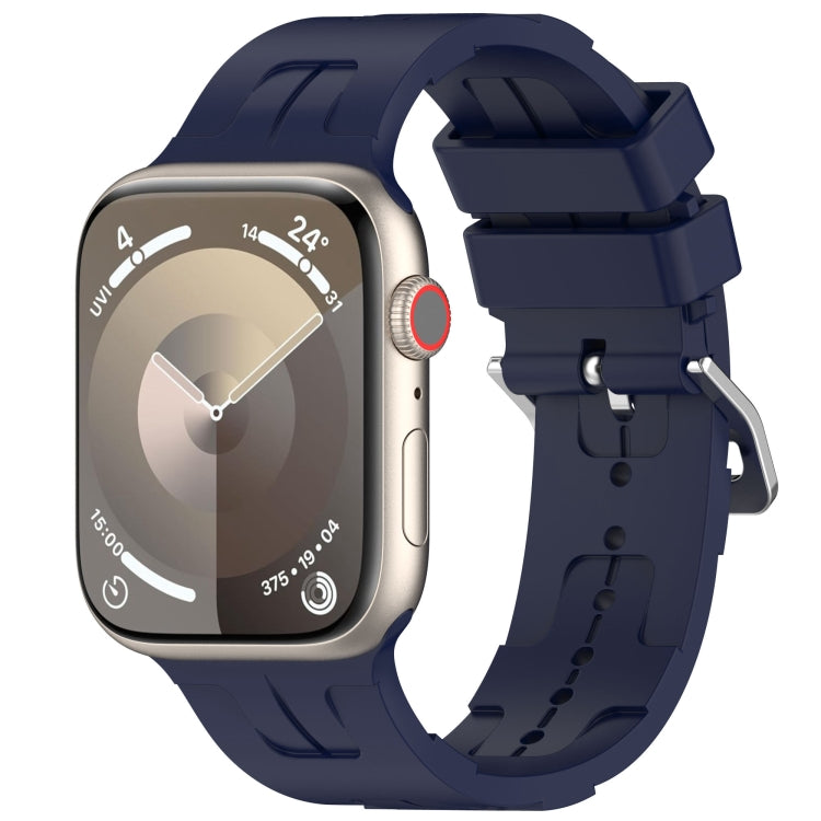 For Apple Watch 38mm H Texture Silicone Ladder Buckle Watch Band(Midnight)