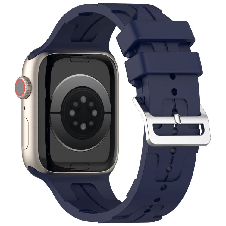 For Apple Watch 38mm H Texture Silicone Ladder Buckle Watch Band(Midnight)