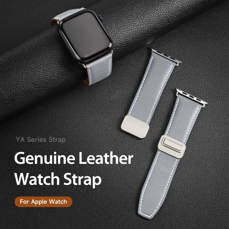 For Apple Watch SE 44mm DUX DUCIS YA Series Magnetic Buckle Genuine Leather Watch Band(Grey)