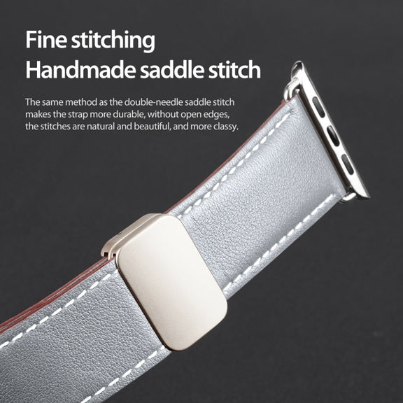 For Apple Watch SE 44mm DUX DUCIS YA Series Magnetic Buckle Genuine Leather Watch Band(Grey)