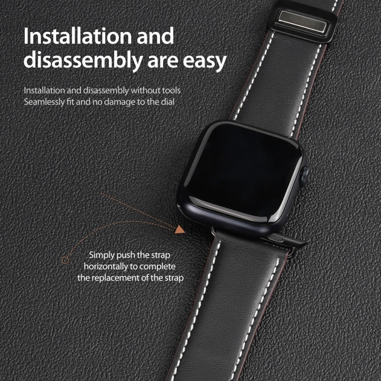 For Apple Watch 42mm DUX DUCIS YA Series Magnetic Buckle Genuine Leather Watch Band(Black)
