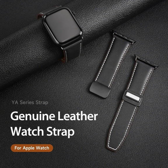 For Apple Watch 38mm DUX DUCIS YA Series Magnetic Buckle Genuine Leather Watch Band(Black)
