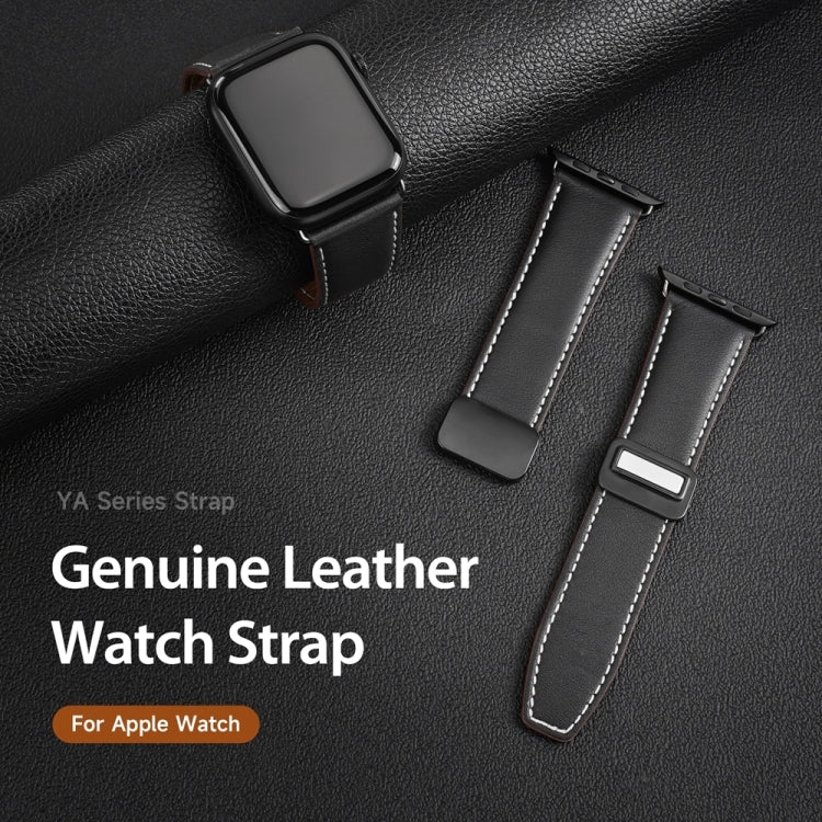 For Apple Watch 38mm DUX DUCIS YA Series Magnetic Buckle Genuine Leather Watch Band(Black)