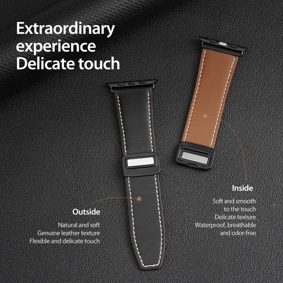 For Apple Watch 38mm DUX DUCIS YA Series Magnetic Buckle Genuine Leather Watch Band(Black)