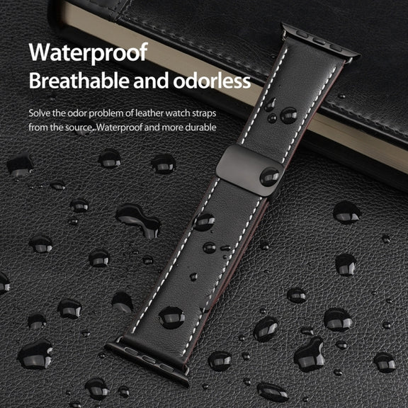 For Apple Watch 38mm DUX DUCIS YA Series Magnetic Buckle Genuine Leather Watch Band(Black)