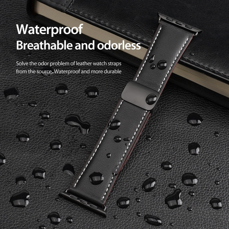 For Apple Watch 38mm DUX DUCIS YA Series Magnetic Buckle Genuine Leather Watch Band(Black)