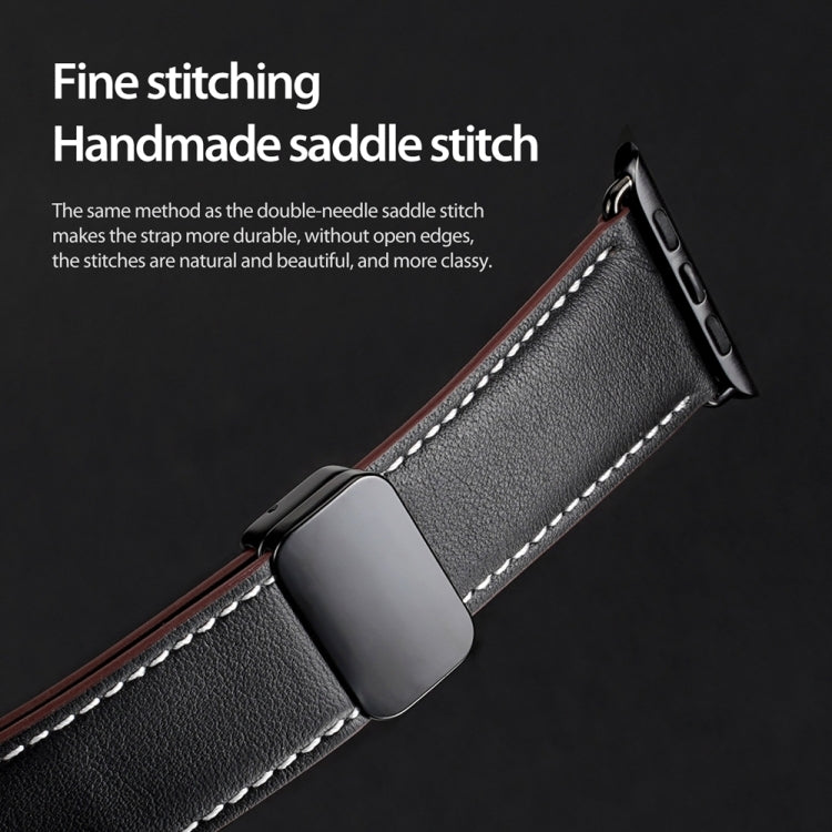 For Apple Watch 38mm DUX DUCIS YA Series Magnetic Buckle Genuine Leather Watch Band(Black)