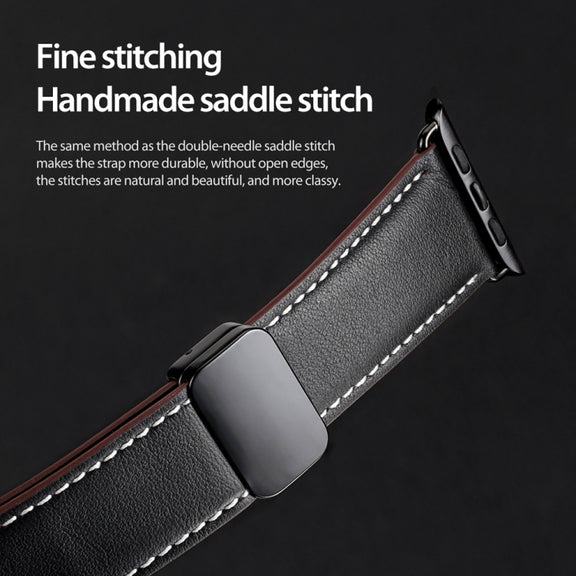For Apple Watch 38mm DUX DUCIS YA Series Magnetic Buckle Genuine Leather Watch Band(Black)