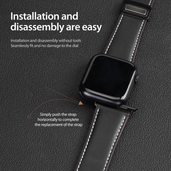 For Apple Watch 38mm DUX DUCIS YA Series Magnetic Buckle Genuine Leather Watch Band(Black)
