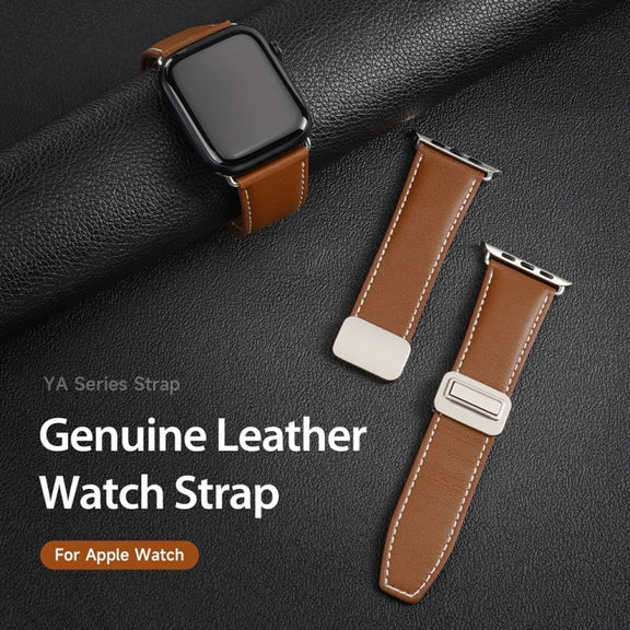 For Apple Watch 38mm DUX DUCIS YA Series Magnetic Buckle Genuine Leather Watch Band(Brown)
