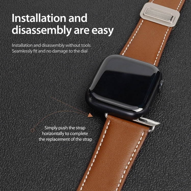 For Apple Watch 38mm DUX DUCIS YA Series Magnetic Buckle Genuine Leather Watch Band(Brown)
