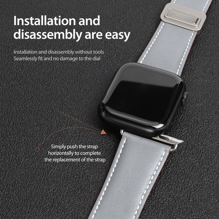 For Apple Watch 38mm DUX DUCIS YA Series Magnetic Buckle Genuine Leather Watch Band(Grey)