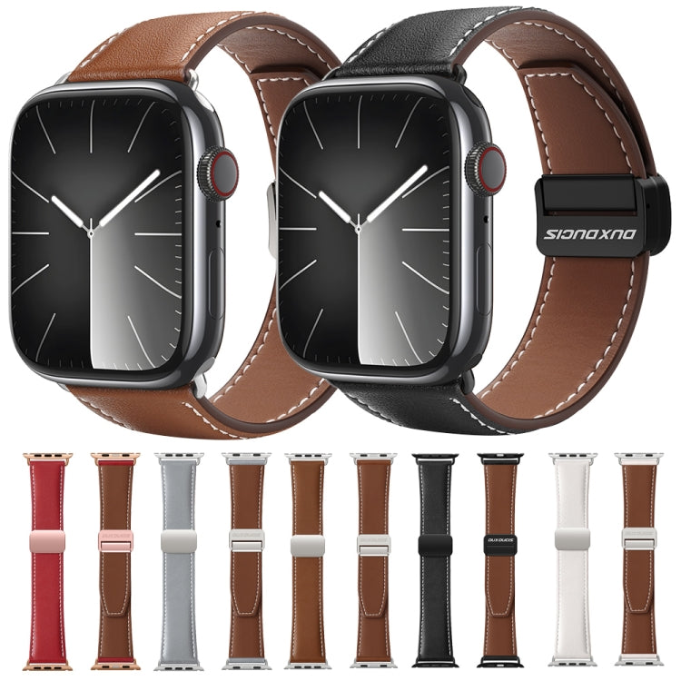 For Apple Watch SE 44mm DUX DUCIS YA Series Magnetic Buckle Genuine Leather Watch Band(Grey)