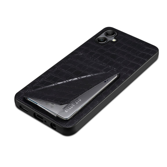 For Samsung Galaxy S24 5G Denior Imitation Crocodile Leather Back Phone Case with Holder(Black)