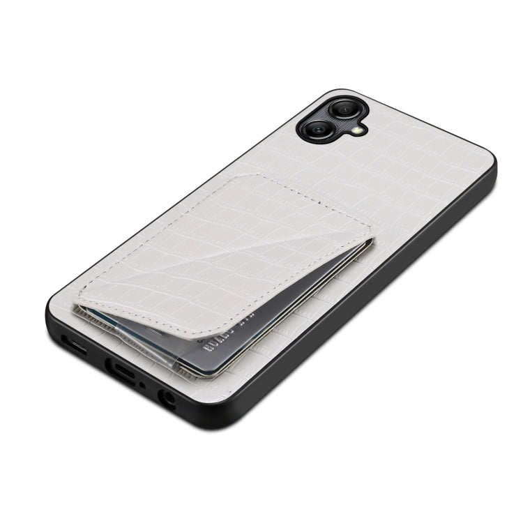 For Samsung Galaxy S24 5G Denior Imitation Crocodile Leather Back Phone Case with Holder(White)
