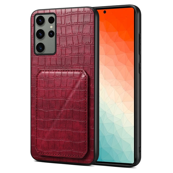 For Samsung Galaxy S24 Ultra 5G Denior Imitation Crocodile Leather Back Phone Case with Holder(Rose Red)