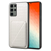 For Samsung Galaxy S24 Ultra 5G Denior Imitation Crocodile Leather Back Phone Case with Holder(White)